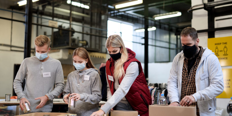 banking co-workers volunteering during covid relief