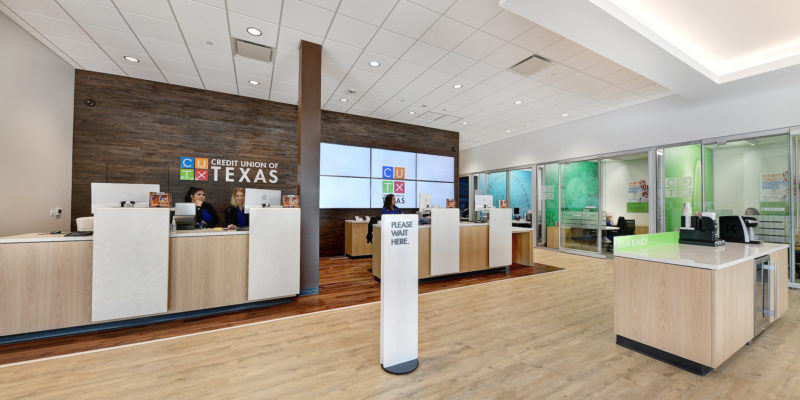 Picture of the inside of a modern bank branch
