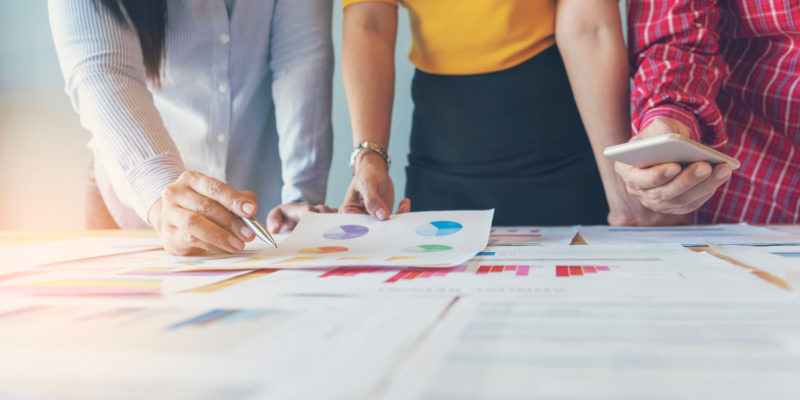 Business strategy team report chart, graph, infographic data analyze financial report plan. Hands team partner planning marketing finance statistics sale report with excel spreadsheet accountting