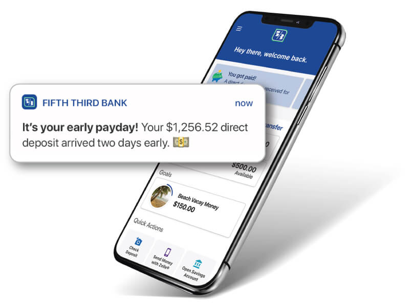 Fifth Third App alert that says early pay