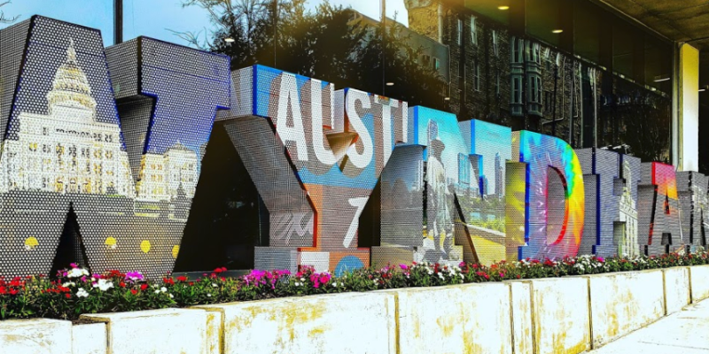Digital signage that spells out "wyndham"