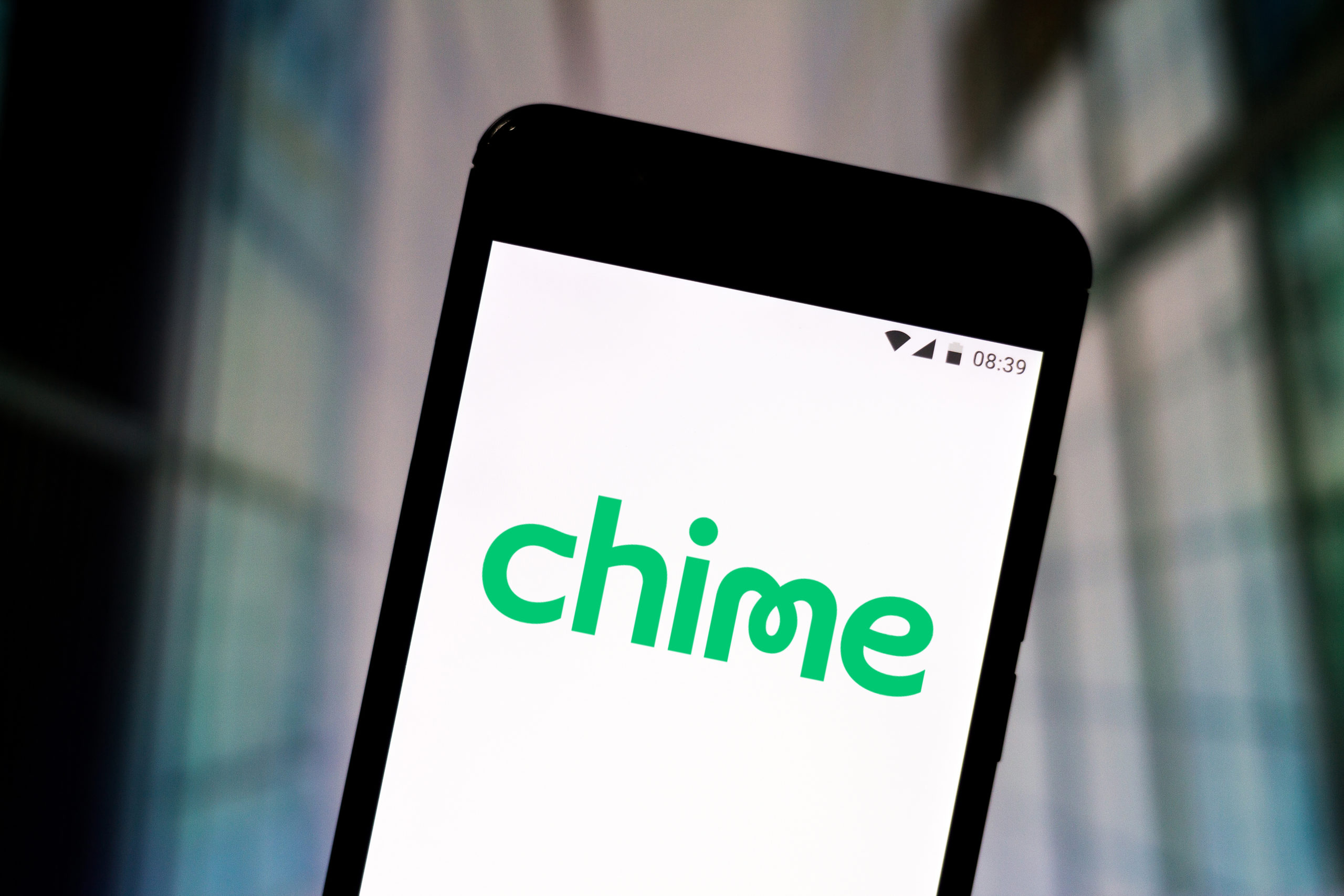 Chime logo on iphone blurred background