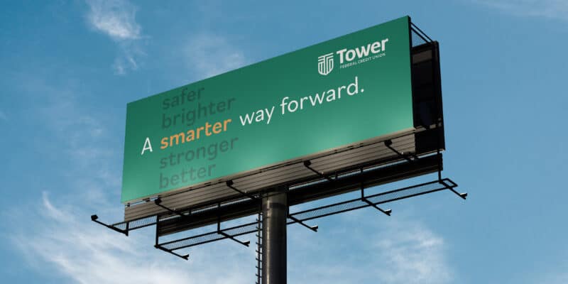 Billboard advertisement for Tower Federal Credit Union